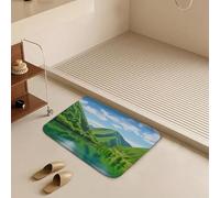 Green Hills and Water Bath Mat Rug - Super Soft Absorbent Bathroom Rugs Non-Slip Quick Dry Washable Bathroom Floor Mat for Shower Tub, Coral Velvet Kitchen & Entryway Rugs 19.7"x31.5"