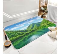 Green Hills and Water Bath Mat Rug - Super Soft Absorbent Bathroom Rugs Non-Slip Quick Dry Washable Bathroom Floor Mat for Shower Tub, Coral Velvet Kitchen & Entryway Rugs 15.7"x23.6"