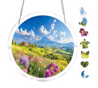 Green Hills Farmhouse Countryside Acrylic Round Puzzle 7.8x7.8Inch Wall Art | Creative Home Accent with Visual Appeal