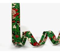 Green Holly Christmas Pattern 100% Cotton 18mm Bias Binding by Fany on a 25m Roll