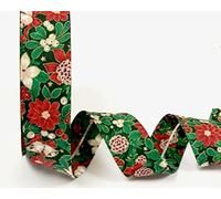 Green Holly Christmas Pattern 100% Cotton 30mm Bias Binding by Fany on a 25m Roll