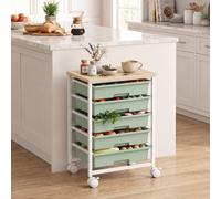 Homcom 6-Tier Storage Trolley On Wheels With 5 Pull-Out Drawers, Green