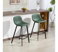 (Green) HOMCOM Bar Stools Set of 2, Bar Chairs with Back and Steel Legs