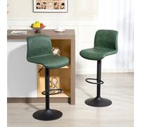 (Green) HOMCOM Barstools Set of 2, Dining Stools with Backrest and Footrest