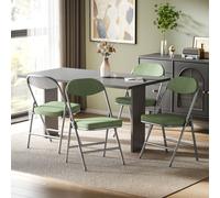 (Green) HOMCOM Folding Chairs Set of 4 with Cushioned Seat, Steel Frame