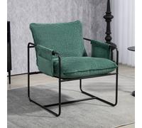 (Green) HOMCOM Upholstered Reading Chair with Side Pockets and Steel Frame