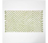 (Green) HOMESCAPES Cotton Bath Mat Tufted Zig Zag with Pom Pom Edges 50 x 80 cm