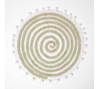(Green) HOMESCAPES Spiral Cotton Bath Mat with Pom Pom Edges