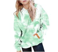 Green Hoodies for Teen Girls Cute Crew Neck Tie Dye Hooded Sweatshirt Casual Long Sleeve Pullovers Tops with Pocket Fashion Funny Sweatshirts School Outdoor Autumn Outfits 11-12 Years