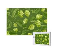 Green Hops And Leaves Pattern,1000 Pieces Wooden Jigsaw Family Game Jigsaw Puzzles for Adults Teens Home Decor
