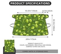 Green Hops And Leaves Pattern, Car Windshield Cover, Protective Windscreen Cover - Snow Ice Sun UV Dust Water Resistant - Fit for Most Cars