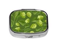 Green Hops and Leaves Pattern,Meta Pill Box 2 Compartment Medicine Case,Portable Organizer,Rectangle Meta Portable Organizer Pill Box 1362 Compartment Medicine Case