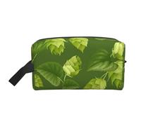 Green Hops and Leaves PatternLarge Capacity Cosmetic Organizer，Travel Makeup Bag for Women