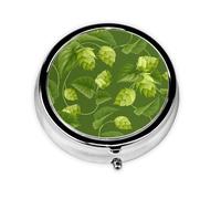 Green Hops and Leaves PatternMeta Pill Box 3 Compartment Medicine Case,Portable Organizer