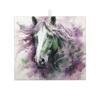 Green Horse Dish Drying Mat for Kitchen Counter Super Absorbent Microfiber Drainer Mats Large Size Dish Drying Pad Quick Drying Dish Rack Pad 18"x 16"