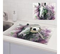 Green Horse Dish Drying Mat for Kitchen Counter Super Absorbent Microfiber Drainer Mats Large Size Dish Drying Pad Quick Drying Dish Rack Pad 18"x 24"