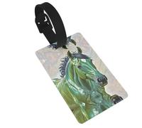 Green Horse Luggage Tags for Suitcases, PVC Suitcase Tag with Secure Strap Suitcase Identifier with Privacy Name Card for Travel Bag Tags Personalized Baggage Tag for Women Men