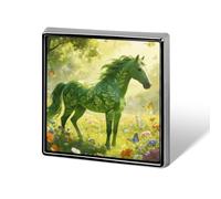 Green Horse Pattern Aluminum Alloy Square Lapel Badge
