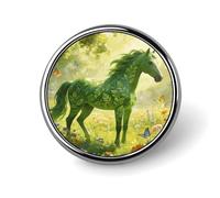 Green Horse Pattern Badges Pin, Personalized Exquisite Round Badge, 1 Inch Button Pins for Women And Men, Decorative Metal Round Brooch for Clothing, Backpacks, And Hats