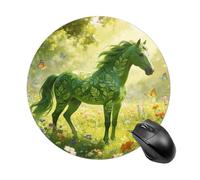 Green Horse Pattern Round Rubber Mouse Pad 7.8 Inch Stable Non Slip Circular Computer Mat Portable Resistant Desk Mat for Office Laptop Desktop Professional Daily Working Scenes