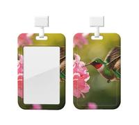 Green Hummingbird Id Badge Holder with Lanyard-Vertical Card Protector Clear Abs Hard Shell, Retractable Reel for Work Office