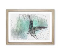 Green Hummingbird in Abstract Framed Print | A2 Oak Framed Wall Art | Ready to Hang | Abstract Fantasy Picture | Living Room Bedroom Lounge Office