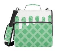 Green Ice Cream Plaid Checked 1.5-Inch 3-Rings Sturdy Zipper Binder with Shoulder Strap & Handle Easy to Carry Document Organizer Bag Suitable for Middle School