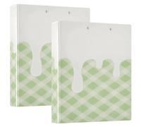 Green Ice Cream Plaid Checked 1.5 Inch School Binder 3 Ringed with Pockets 1/2 Pack Aesthetic Binder Hardcover