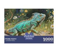 Green Iguana Jigsaw 1000 Piece Challenge Game for Adults,Wildflower Meadow Impossible Jigsaw Puzzles 1000 Pieces Educational Game Home Decoration 38x26cm/1000pcs