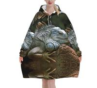 Green Iguana Print Hoodie Blanket, Print Hoodie Blanket, Soft Wearable Blanket Hoodie Sweatshirt For Adults Women Men 280g Flannel