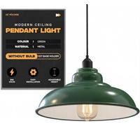 Green Industrial Pendant Light 32cm Metal Dome Shade E27 Ceiling Fixture | Large Livingroom Hanging Fixtures Chandelier Dimmable Retro Lampshade Kitchen Dining Room Decor Traditional Ceiling Fitting