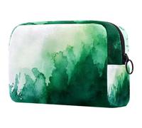 Green Ink and Watercolor Textures on White Background Small Makeup Bag for Women Cosmetic Storage Bag with Zipper Beauty Accessories Organizer Bag