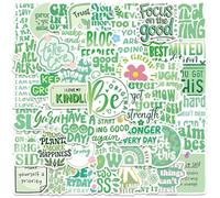 Green Inspirational Stickers 50 Pcs Vinyl Cartoon Trendy Motivational Quotes Sticker for Water Bottle Laptop Luggage Scrapbook Car Bike,Waterproof Funny Positive Decals for Student Teens Teachers