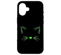 Green Invisible Cat Face Green Color Graphic Case for iPhone 16