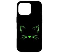 Green Invisible Cat Face Green Color Graphic Case for iPhone 16 Pro
