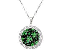Green Ireland Shamrock St Patricks Day Funny Necklace With Printed Pendant Novelty Diamond Jewelry for Women Men Silver/Gold
