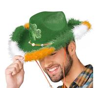 Green Irish Cowboy Hat - Unique Accessory For Festival Costume, Shaped Felt Cowgirl Hat With Lucky Clover Style, Stylish Fashion Headgear For Parades | Party Headwear For St. Patrick's Day Eve