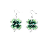 Green Irish Four Leaf Clover Leaves Dangle Earrings for Women Acrylic Good Lucky Statement Hook Drop Earring Cute Lucky Flower St. Patrick's Day Charm Jewelry Holiday Party Accessories