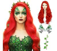 Green Ivy Leaf Set - Red Wig, Green Face Gems & Fake Ivy - Poisonous Cosplay Accessories