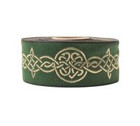Green Jacquard Braid 10 Metres - 3.5cm Wide | Uninterrupted Celtic Knot Pattern | Woven Decorative Ribbon for Sewing, Medieval Costumes, Curtains, DIY and Home Decor CNK37