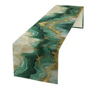 Green Jade Gold Marble Table Runner, Abstract Art Green Jade Texture Gold Stripes Pattern Print for Home Kitchen Table Decor Dining Coffee Room Party Decor 13x36in