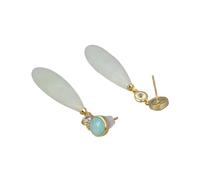 Green Jade Teardrop Crystal Stud Earrings Ethnic Style Lady Gift Jewelry necklaces
