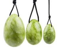 Green Jade Yoni Eggs, June&Ann Set of 3 Drilled Natural Chakra Healing Yoga Exercise Eggs with String Massage Stones Ben Wa Ball for Women to Train Pelvic Muscles Kegel Exercise