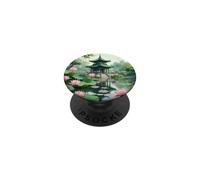 Green Japanese Lotus Temple Zen Garden Landscape PopSockets Adhesive PopGrip