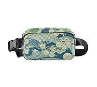 Green Japanese Zephyr Cherry Blossoms Cute Crossbody Bag Waist Packs for Women Men Mini Crossbody Shoulder Bag with Adjustable Strap for Travel Gym Work