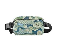 Green Japanese Zephyr Cherry Blossoms Cute Waist Bag Fanny Pack for Women Men Teens Multipurpose Crossbody Belt Bag with Adjustable Strap for Travel Running Hiking
