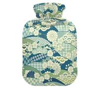 Green Japanese Zephyr Cherry Blossoms hot Water Bottles with Soft Cover, 2L hot compresses for The Body for Neck and Shoulder Pain Relief, Hot and Cold Therapies, Bolsa para agua Caliente