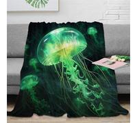 Green Jellyfish Throw 3D Printed Sea Creature Bedding Blanket Plush Gifts Soft Cozy Lightweight Fluffy for Kids Teens Adults for Boys Girls All Season Couch Sofa 40x50inch(100x130cm)