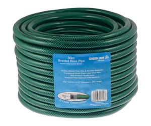 Green Jem 30m Braided Hose Pipe - 1/2in Diameter, Silicone-Free, Kink-Resistant, Cadmium-Free, Transparent Green