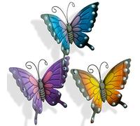 Green Jem Butterfly Metal Wall Art - Set of 3 Coloured Suitable for Garden and Outdoors